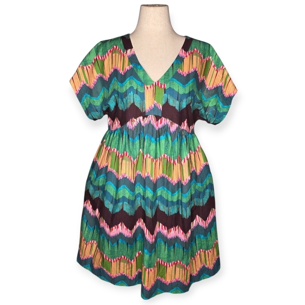 Anthropologie Uncle Frank Chevron Cotton Dress M Made in USA Colorful